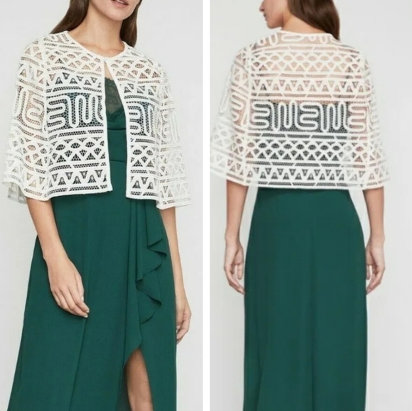 NEW BCBGMAXAZRIA EMBROIDEREDLACE & VELVET CROP CAPELETCAPE JACKET OFF WHITE - Picture 1 of 9